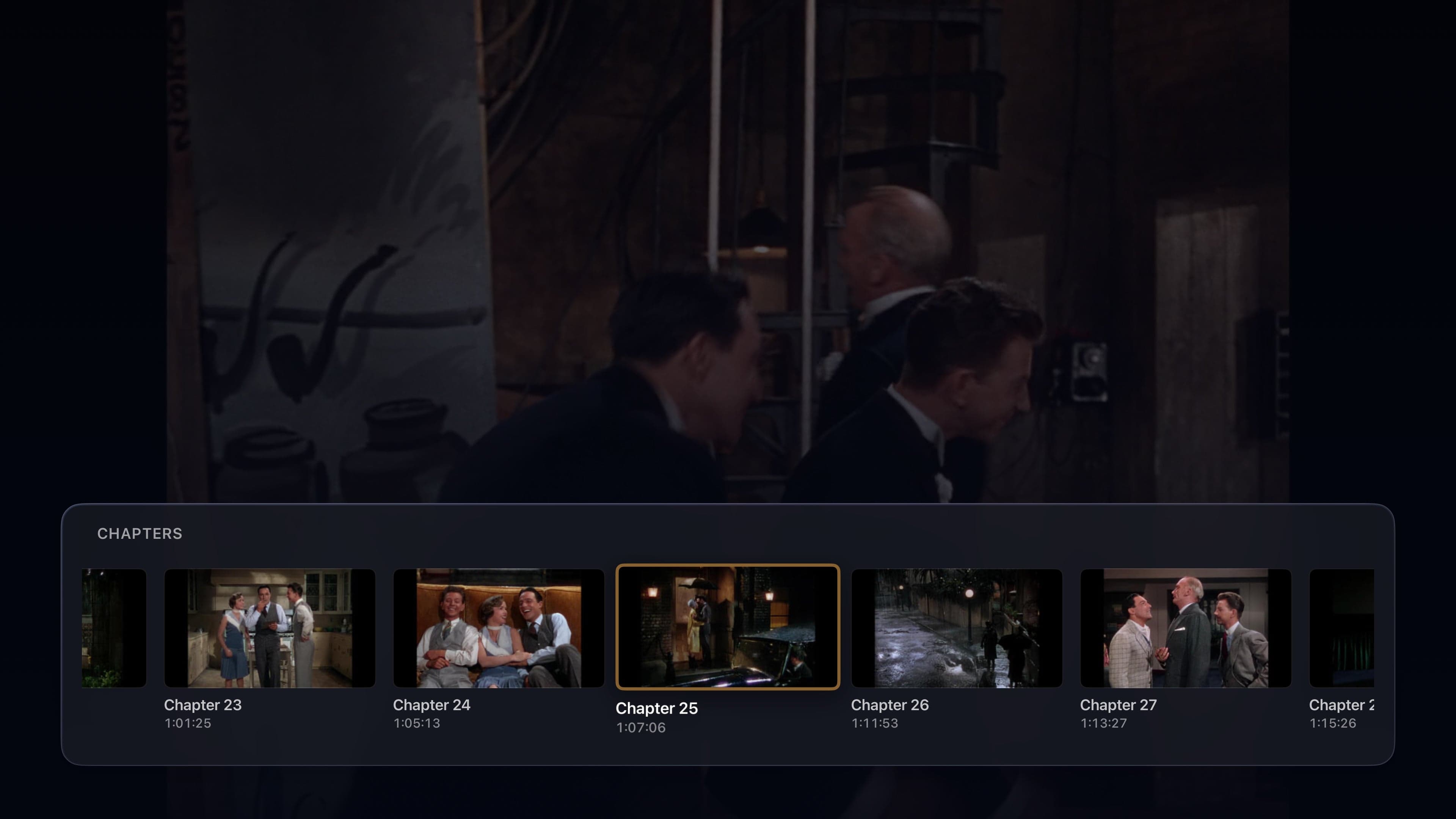 Chapter picker open during full-screen playback on Apple TV