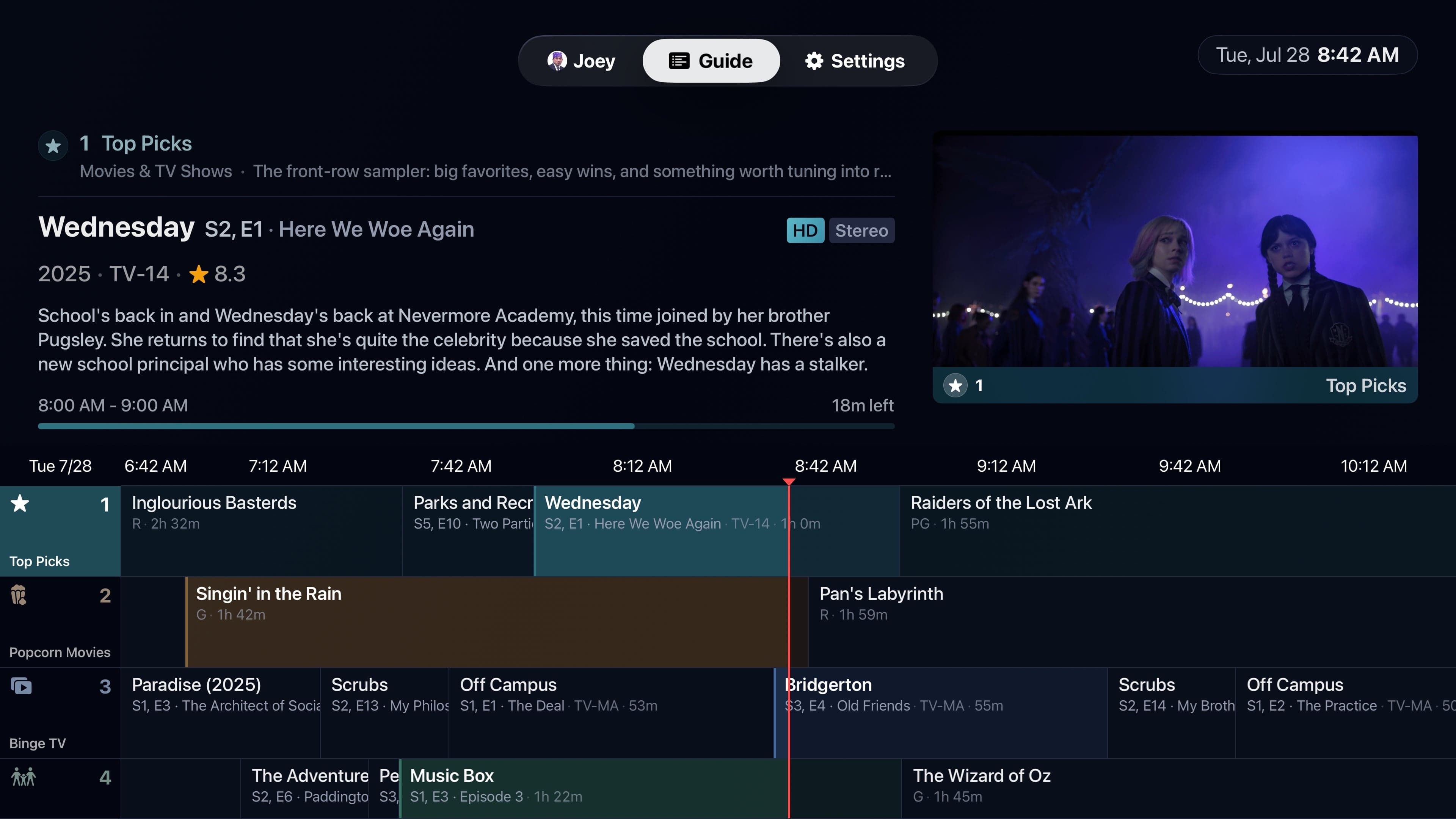 Bunny Ears TV program guide on Apple TV