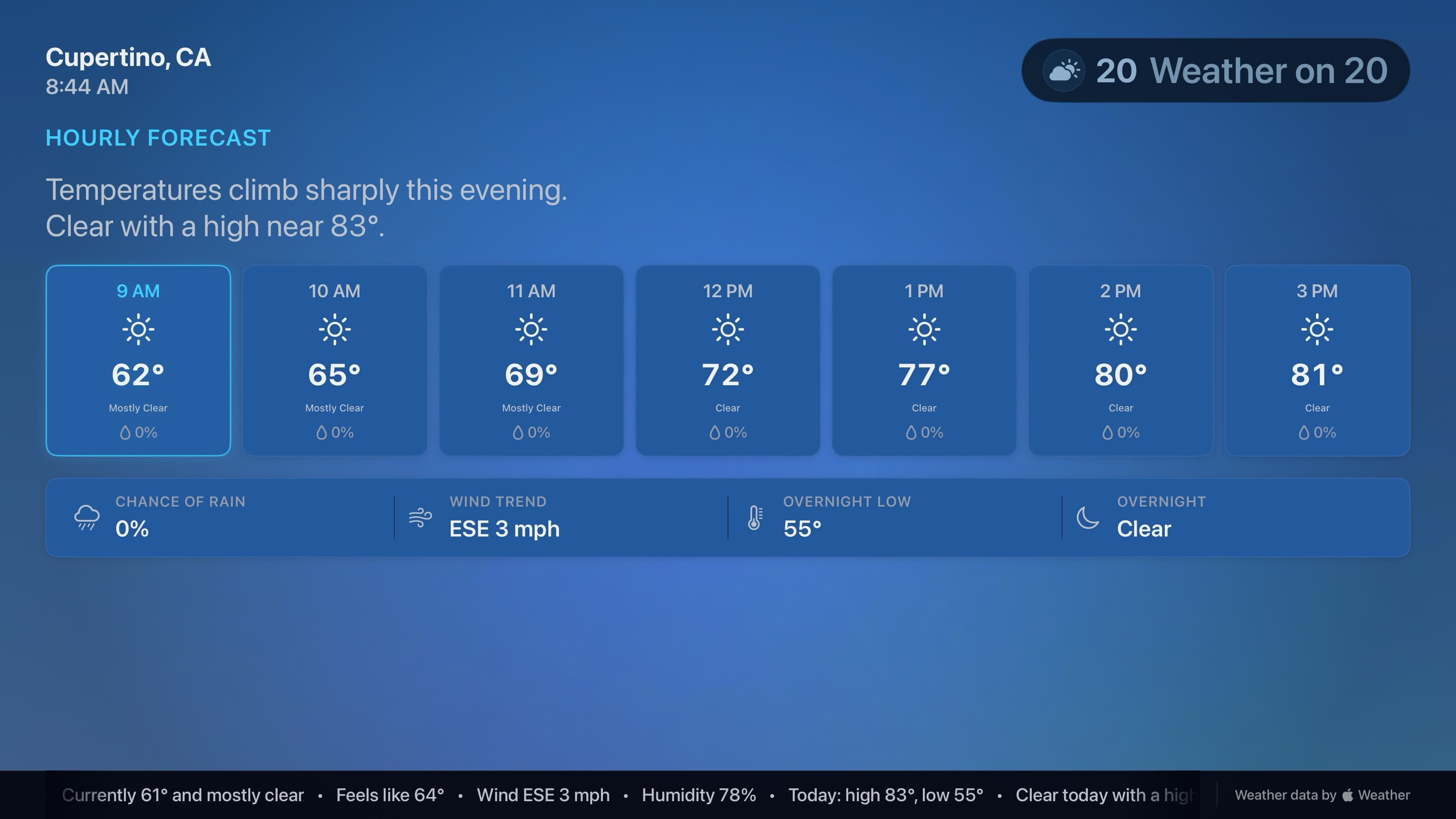 Weather on 20 hourly forecast on Apple TV