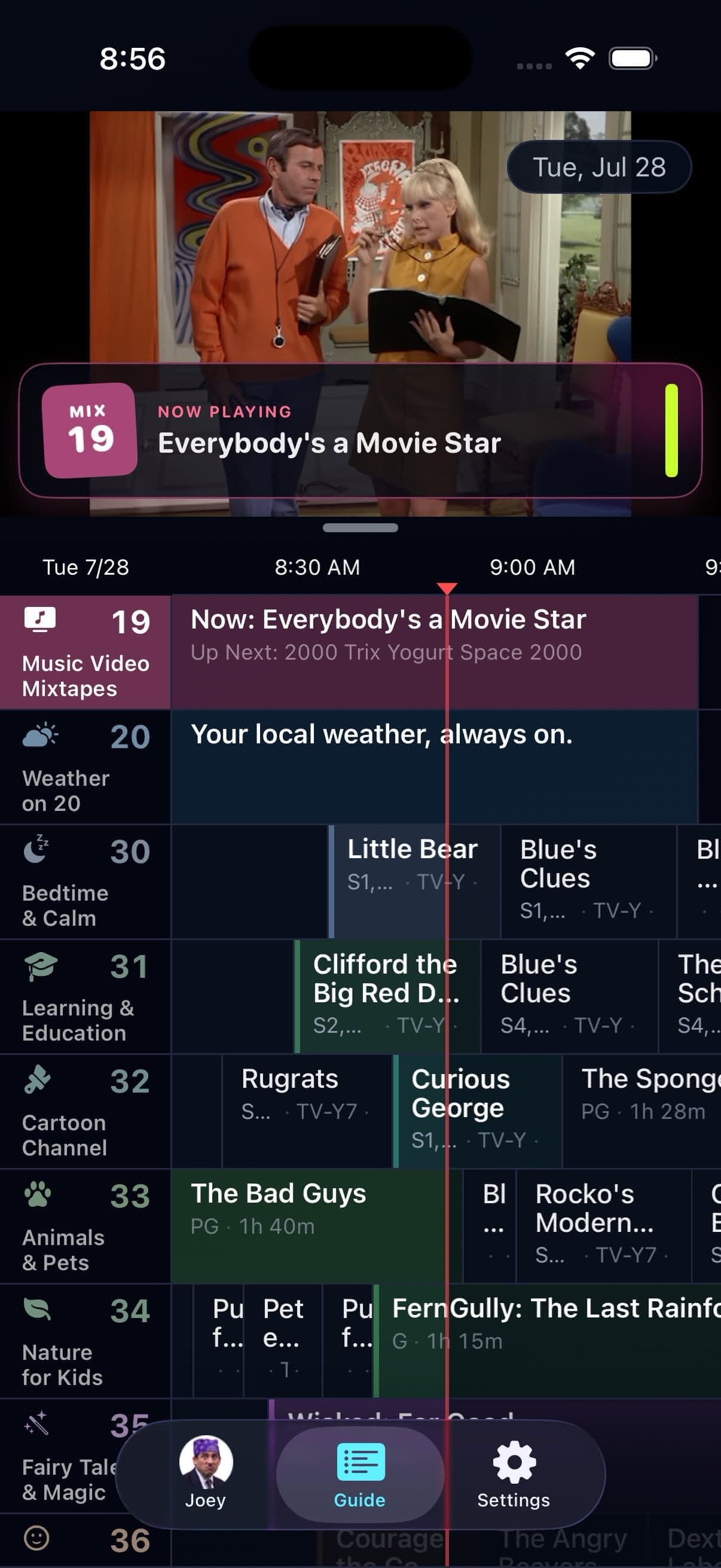 Bunny Ears TV program guide on iPhone