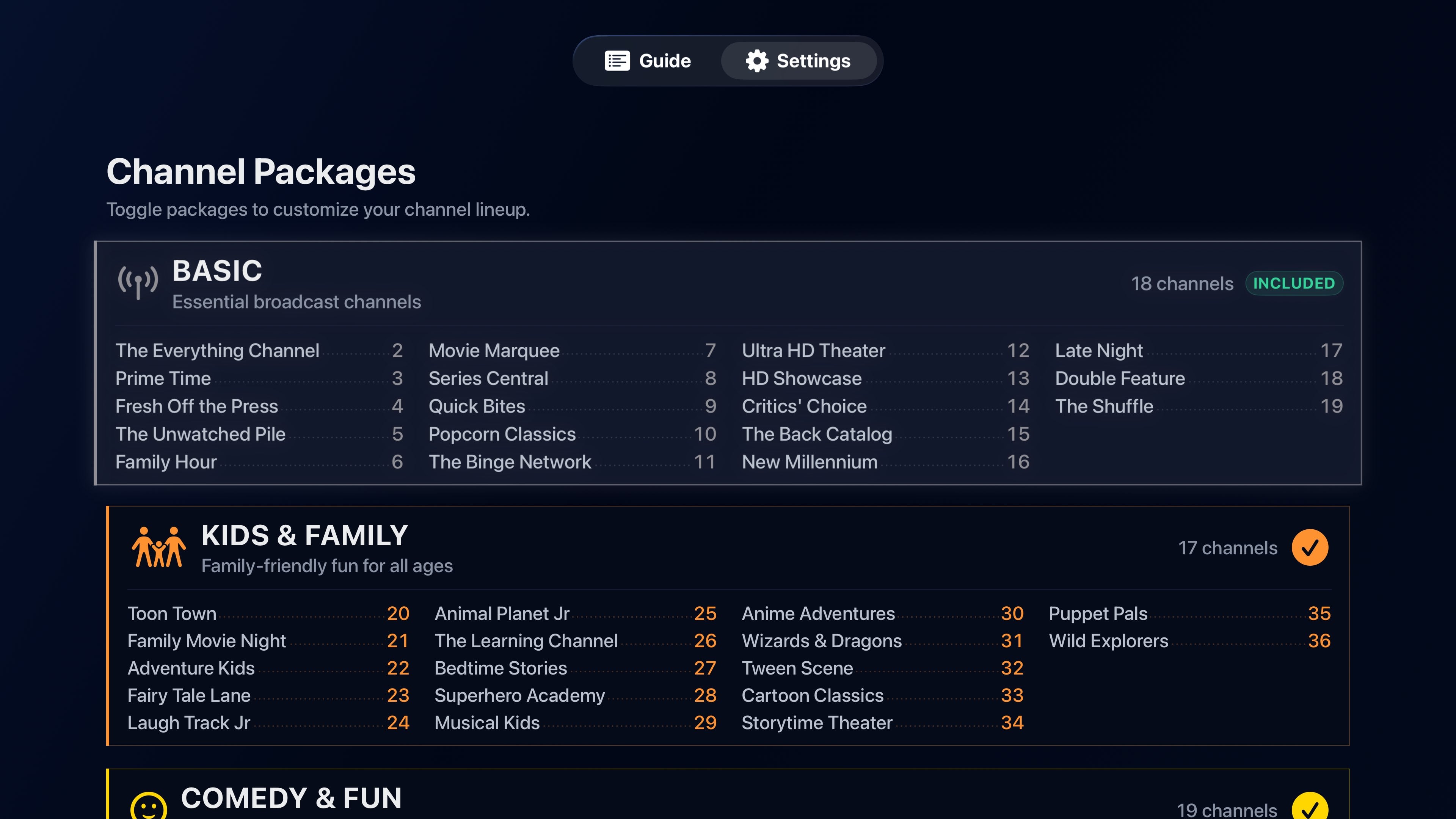 Bunny Ears TV channel packages and subscription pricing tiers