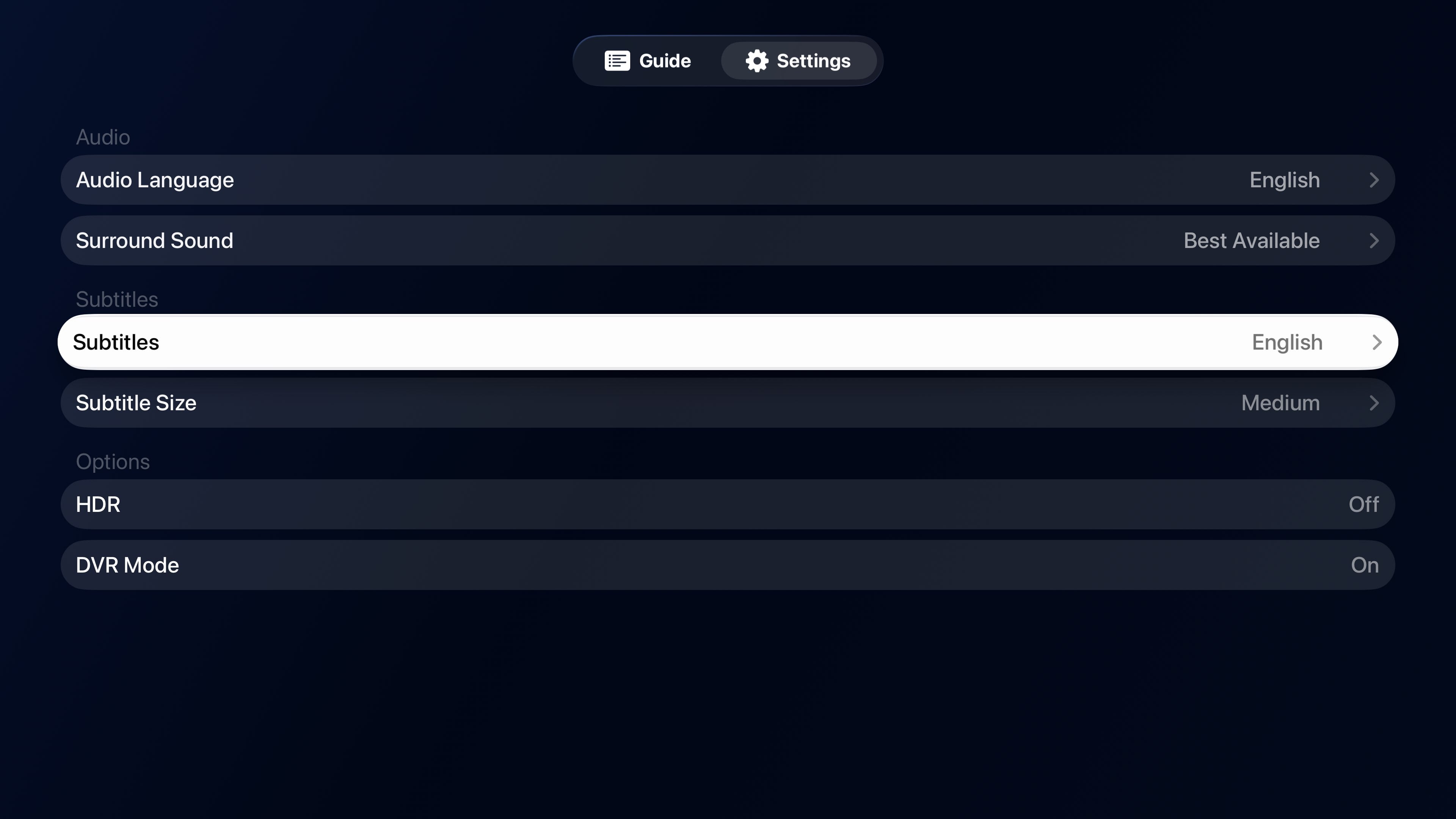 Closed caption and language settings in Bunny Ears TV